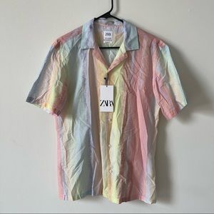 ZARA MENS TIE-DYE STRIPED SHIRT Faded sky blue SIZE M